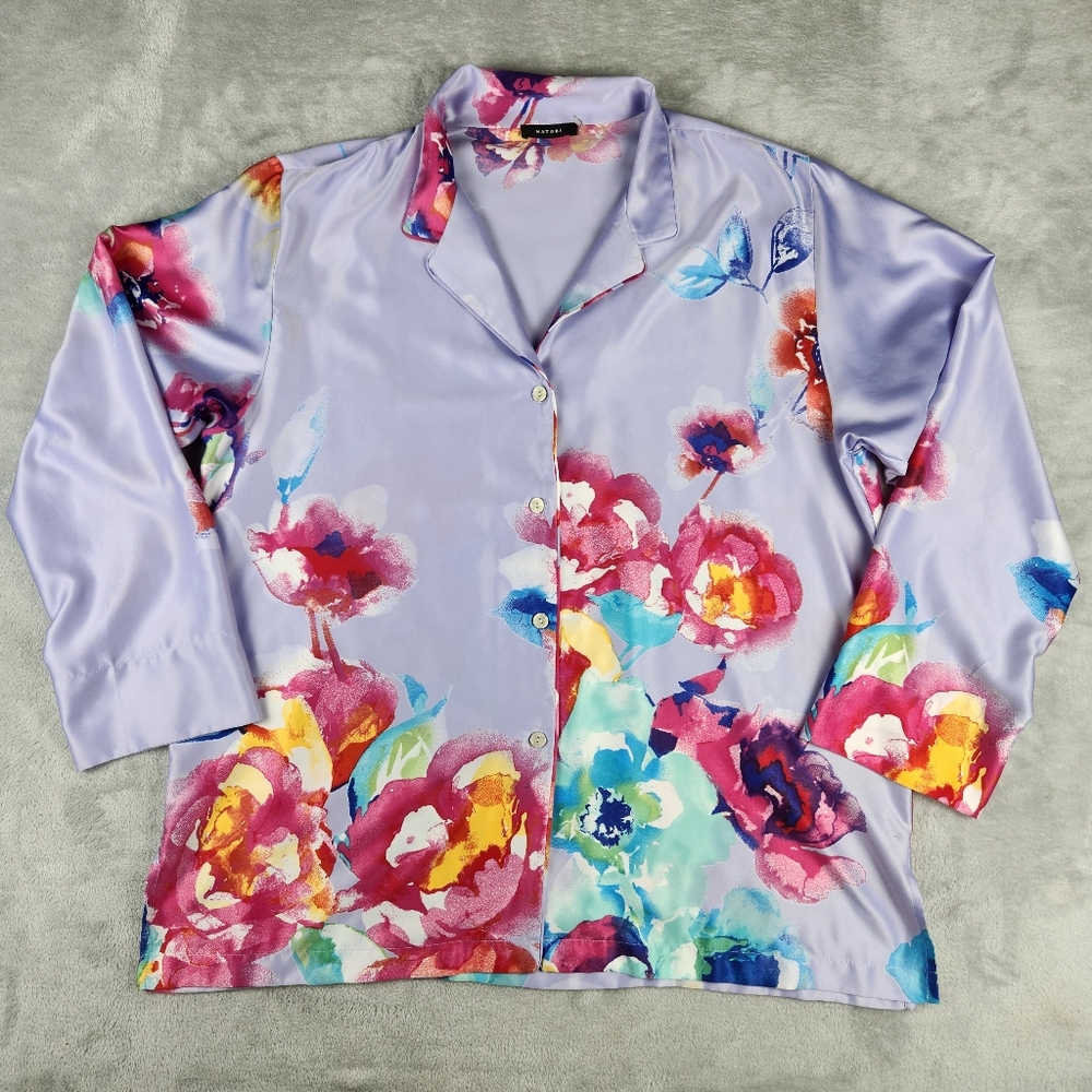 Natori Womens Pajama Top Long Sleeve Floral Size XL